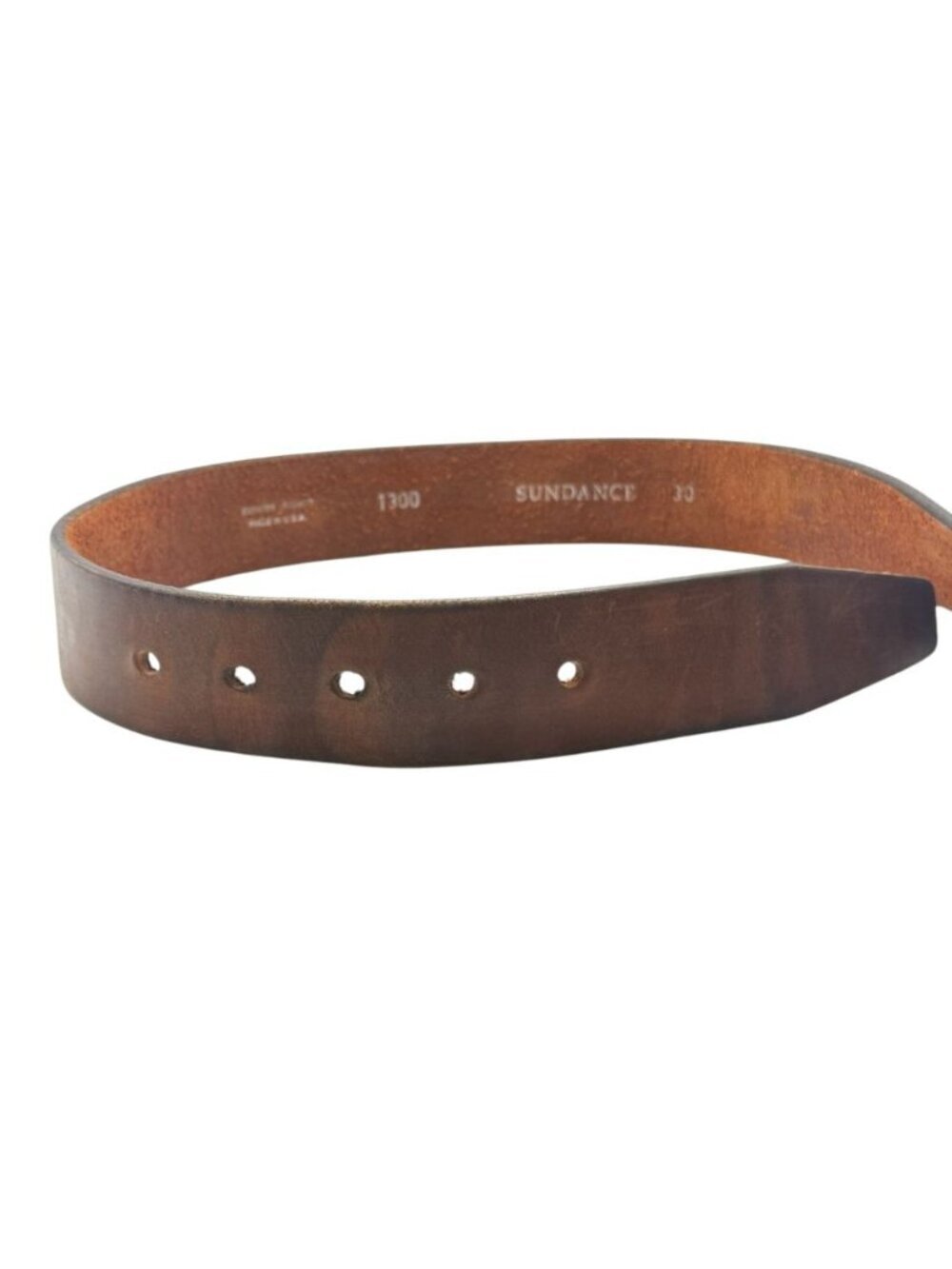 Sundance Leather Belt in Warm Brown with Distressed Silver Buckle - Picture 14 of 15